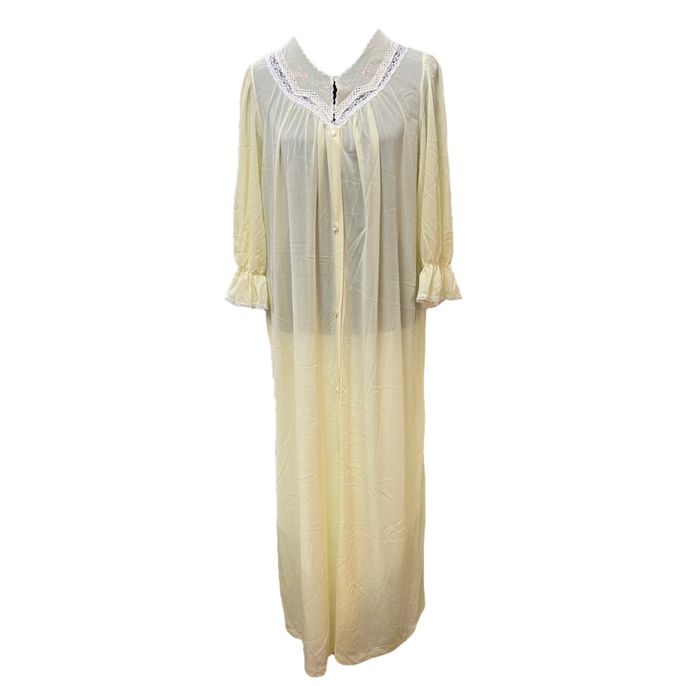 ROMANTIC TRADITIONS Vintage Robe Button Front Yellow Pockets Size Large